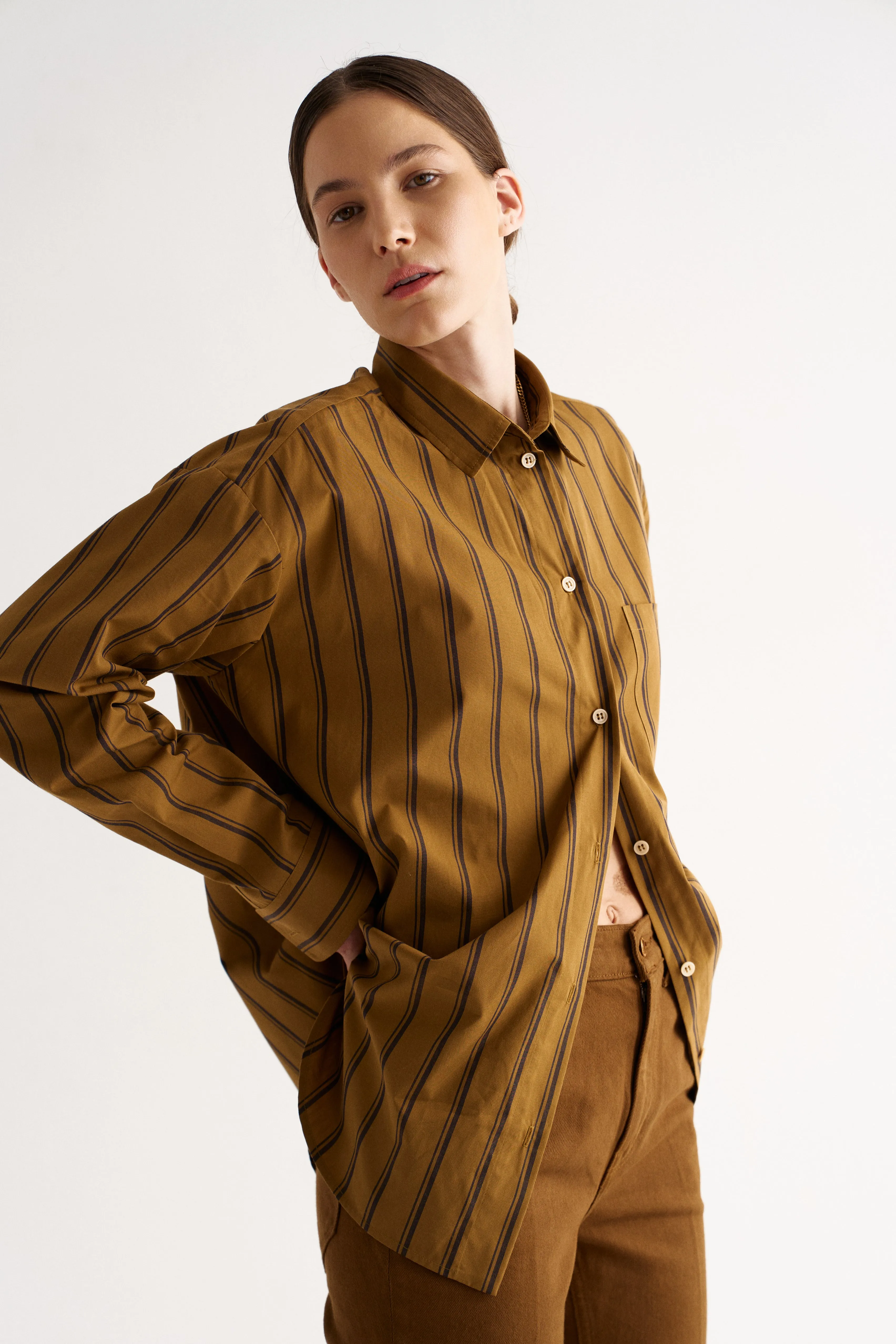 The Essential Shirt in Goldenrod Stripe sold by Jamie Haller