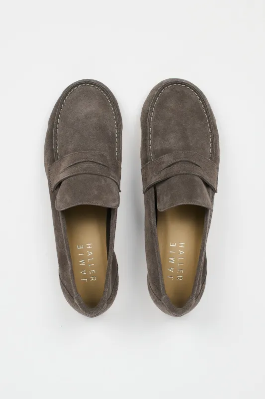 The Unlined Penny Loafer in Smoke made by Jamie Haller