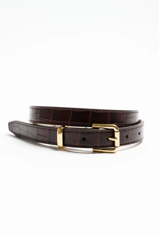 The Slim Bar Belt in Oxblood Croc made by Jamie Haller