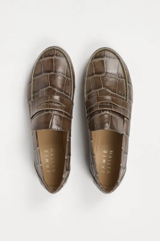 The Penny Loafer in Grey Croc made by Jamie Haller