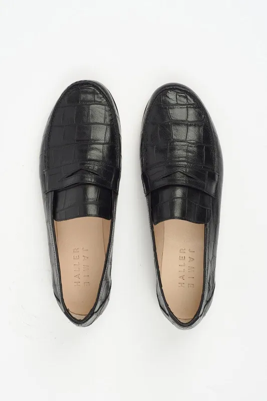 The Penny Loafer in Black Croc made by Jamie Haller