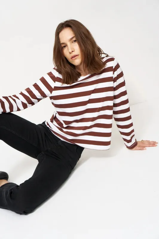 The Capital Tee in Brown Rugby Stripe made by Jamie Haller