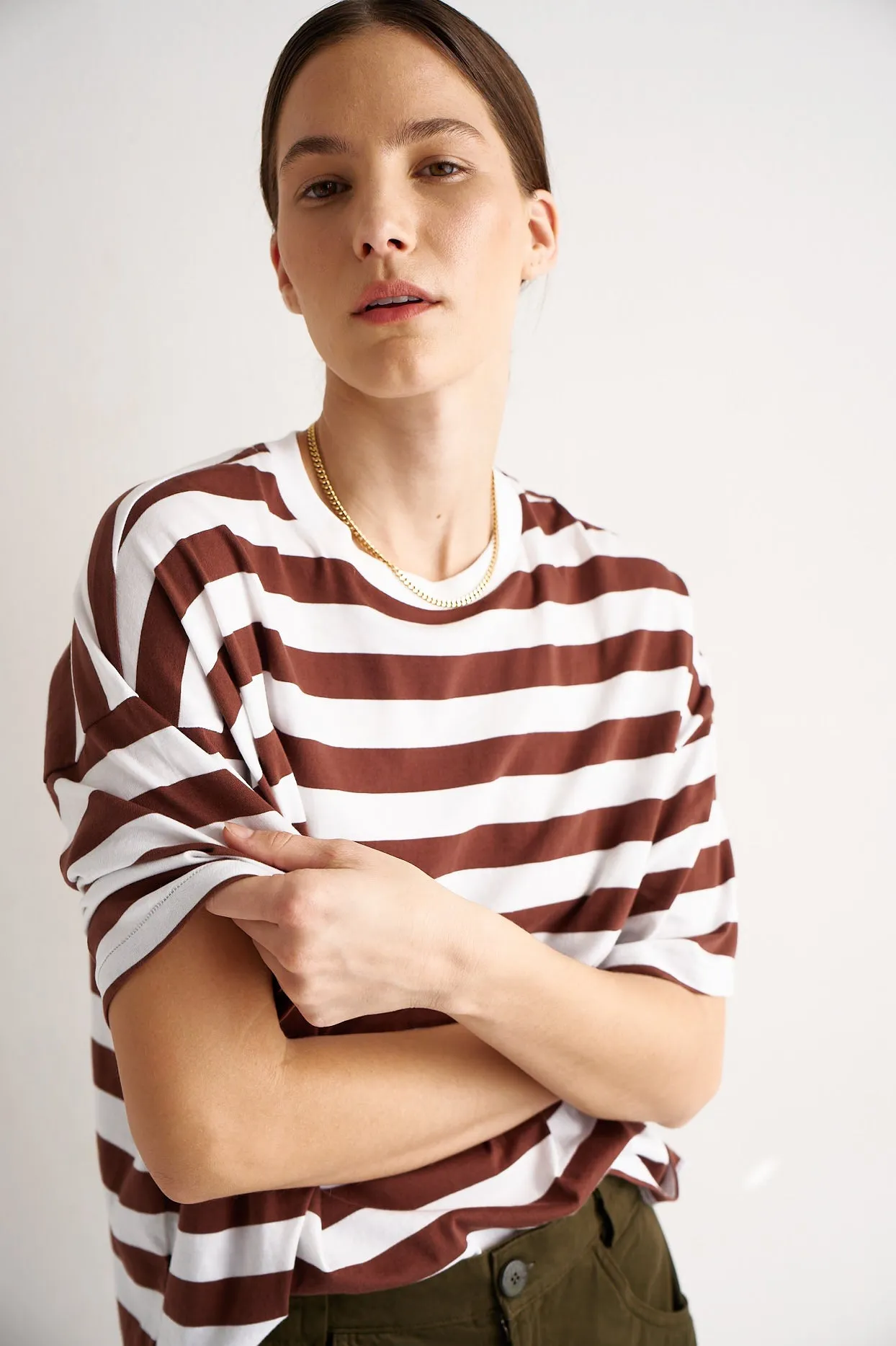 The Draped Tee in Brown Rugby Stripes sold by Jamie Haller product image thumbnail 4