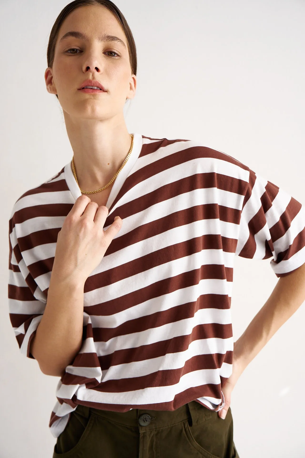 The Draped Tee in Brown Rugby Stripes sold by Jamie Haller product image thumbnail 2