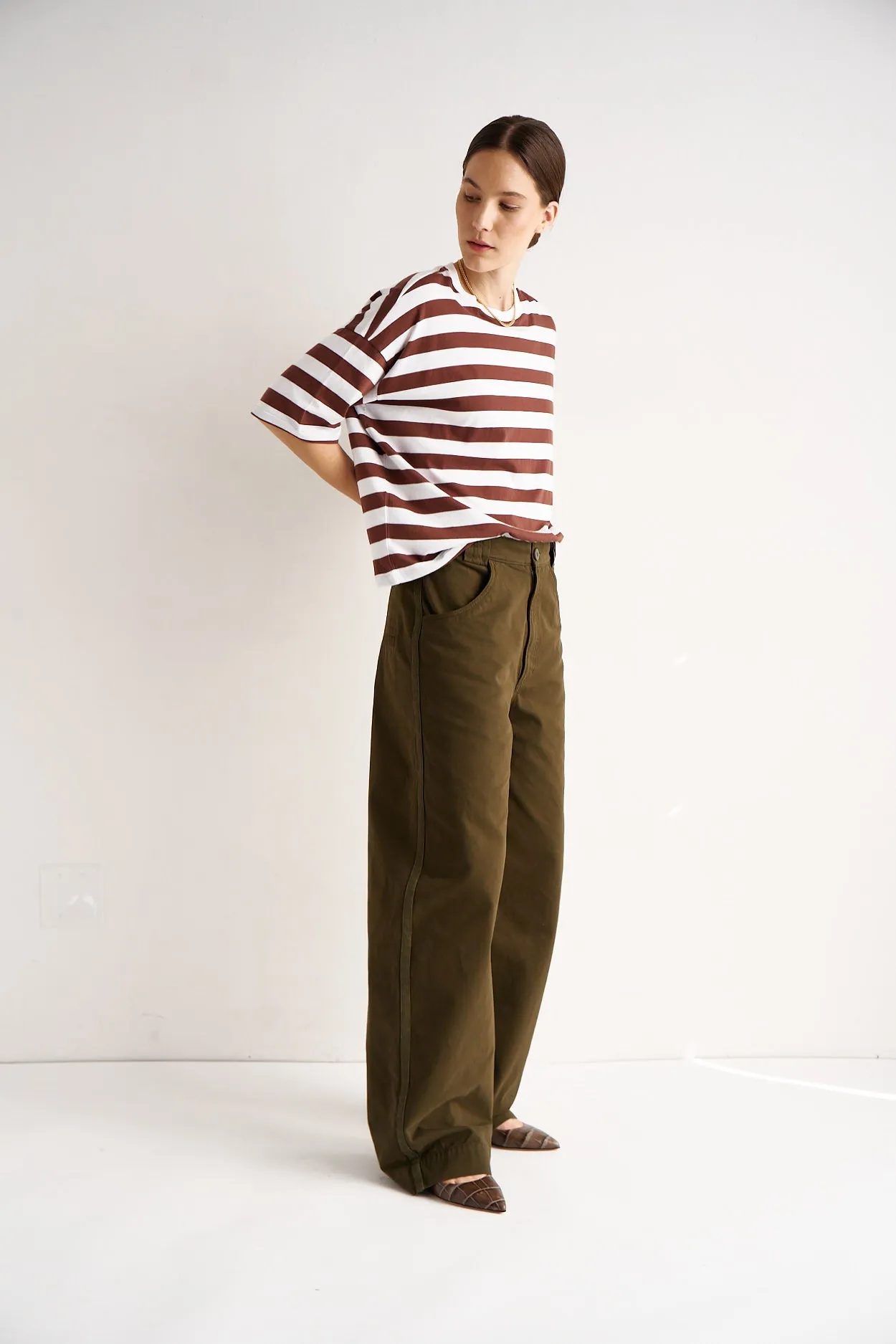 The Draped Tee in Brown Rugby Stripes sold by Jamie Haller product image thumbnail 3