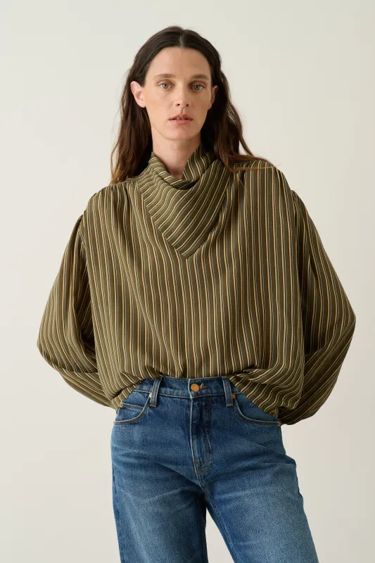 The Hankie Blouse in Cypress Stripe made by Jamie Haller