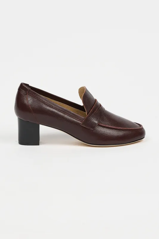 The Heeled Penny Loafer in Oxblood made by Jamie Haller