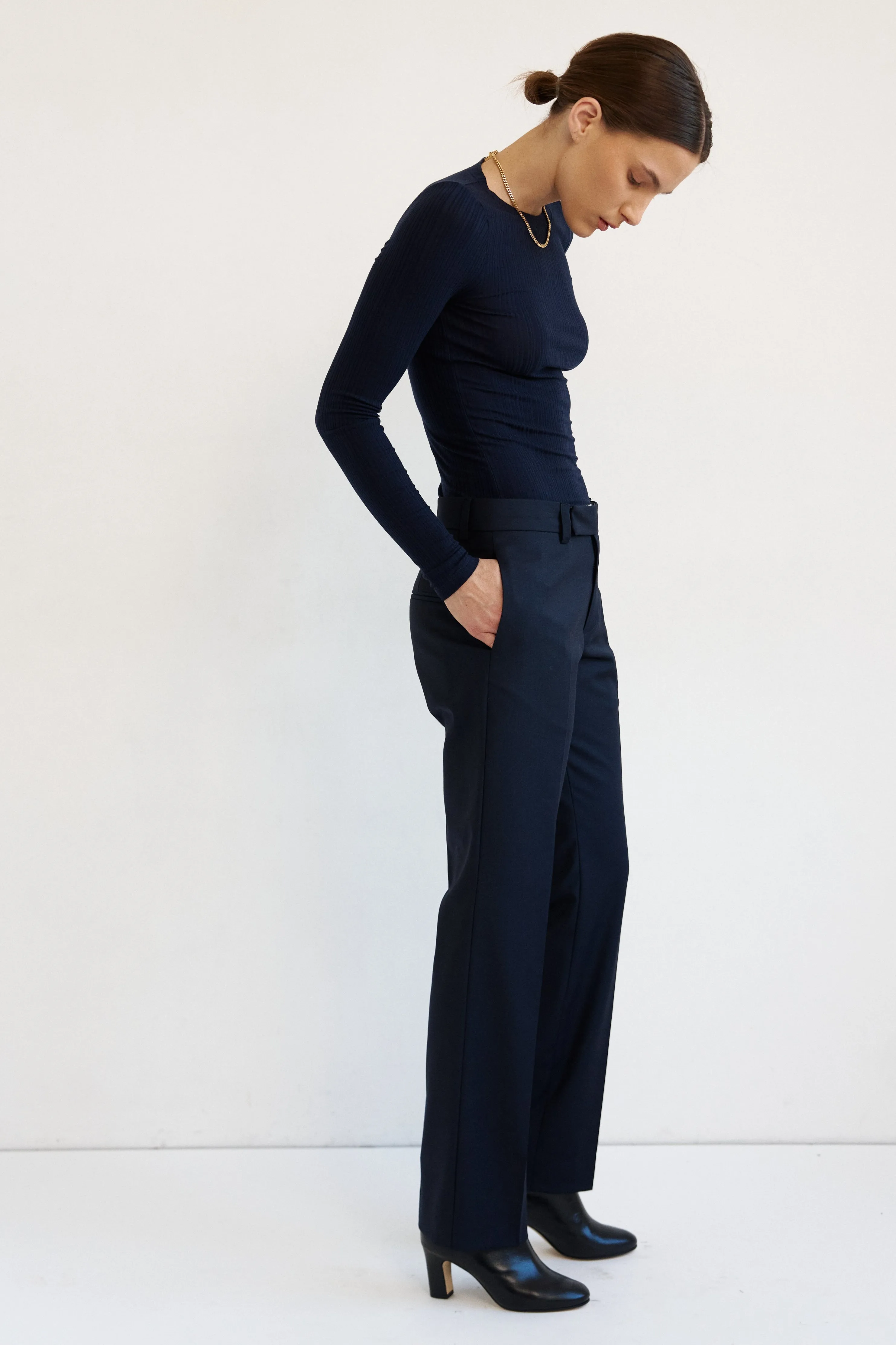 The Long Rib Tee in Navy sold by Jamie Haller