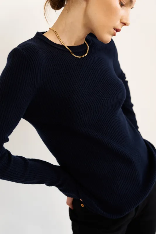 The Rib Slim Sweater in Navy made by Jamie Haller