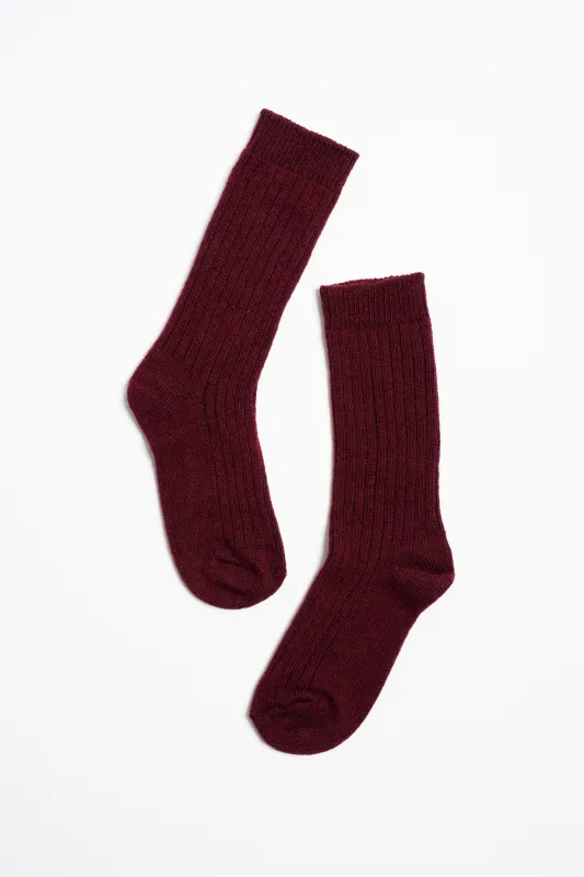 Ribbed Crew Socks in Burgundy made by Jamie Haller