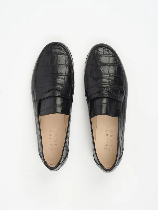 The Penny Loafer in Black Croc sold by Jamie Haller