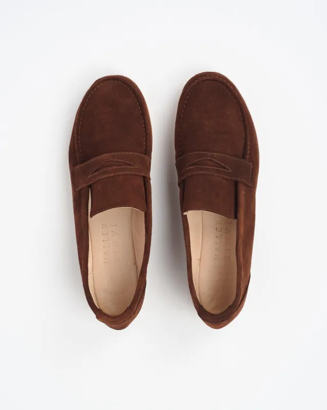 The Penny Loafer in Chocolate Suede sold by Jamie Haller