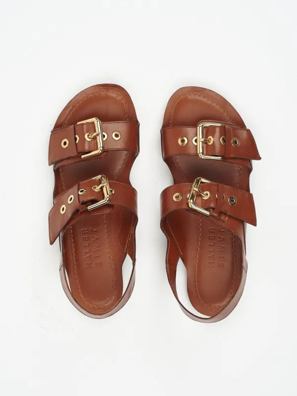 The Double Buckle Sandal in Cognac sold by Jamie Haller