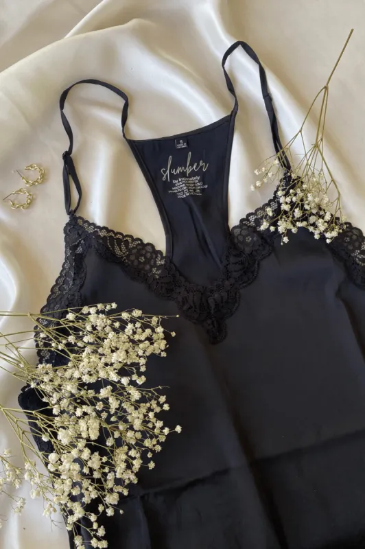 Slumber PJ Tank in Black Rayon sold by Liberare