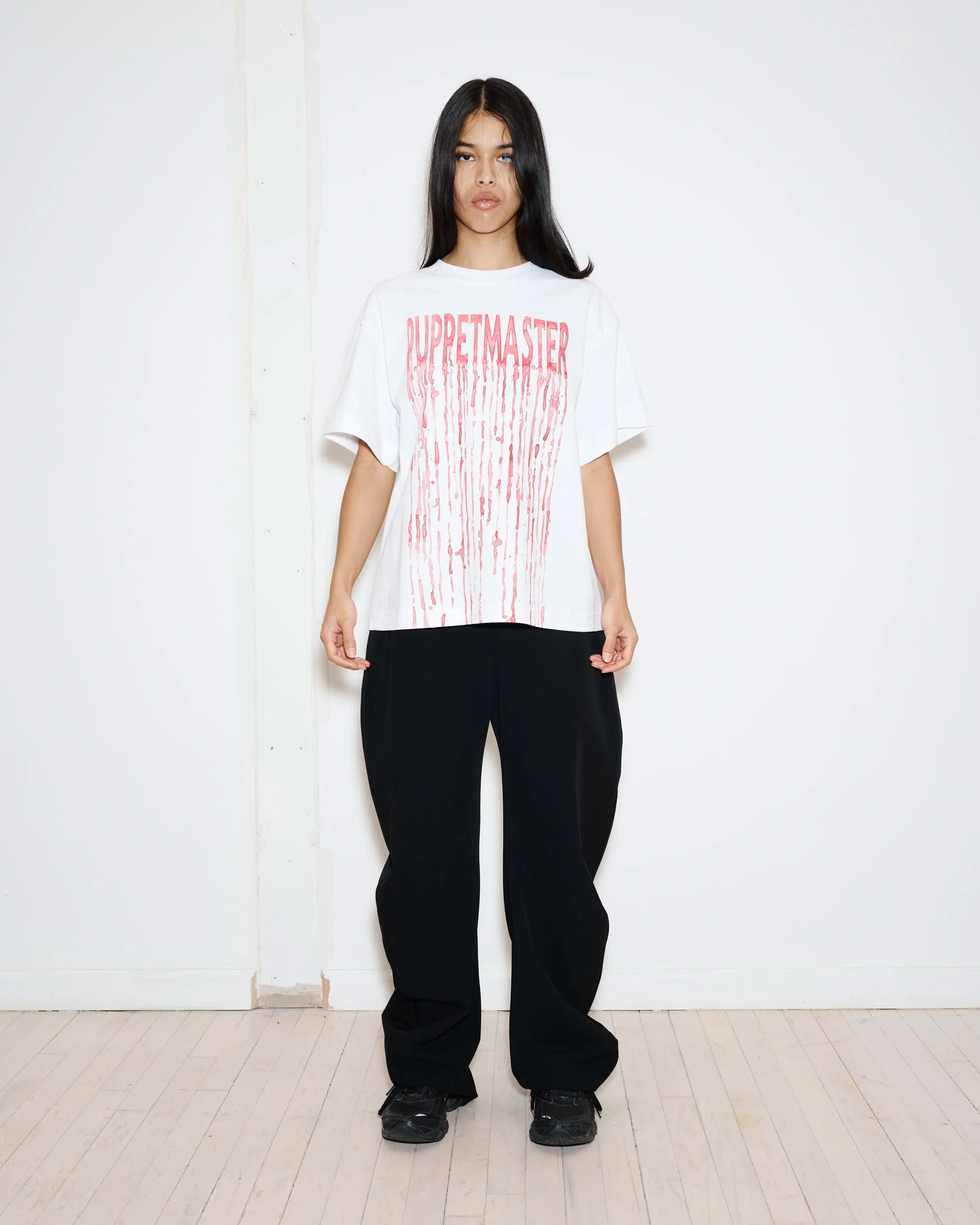 Puppetmaster Tee in White/Red sold by Puppets and Puppets