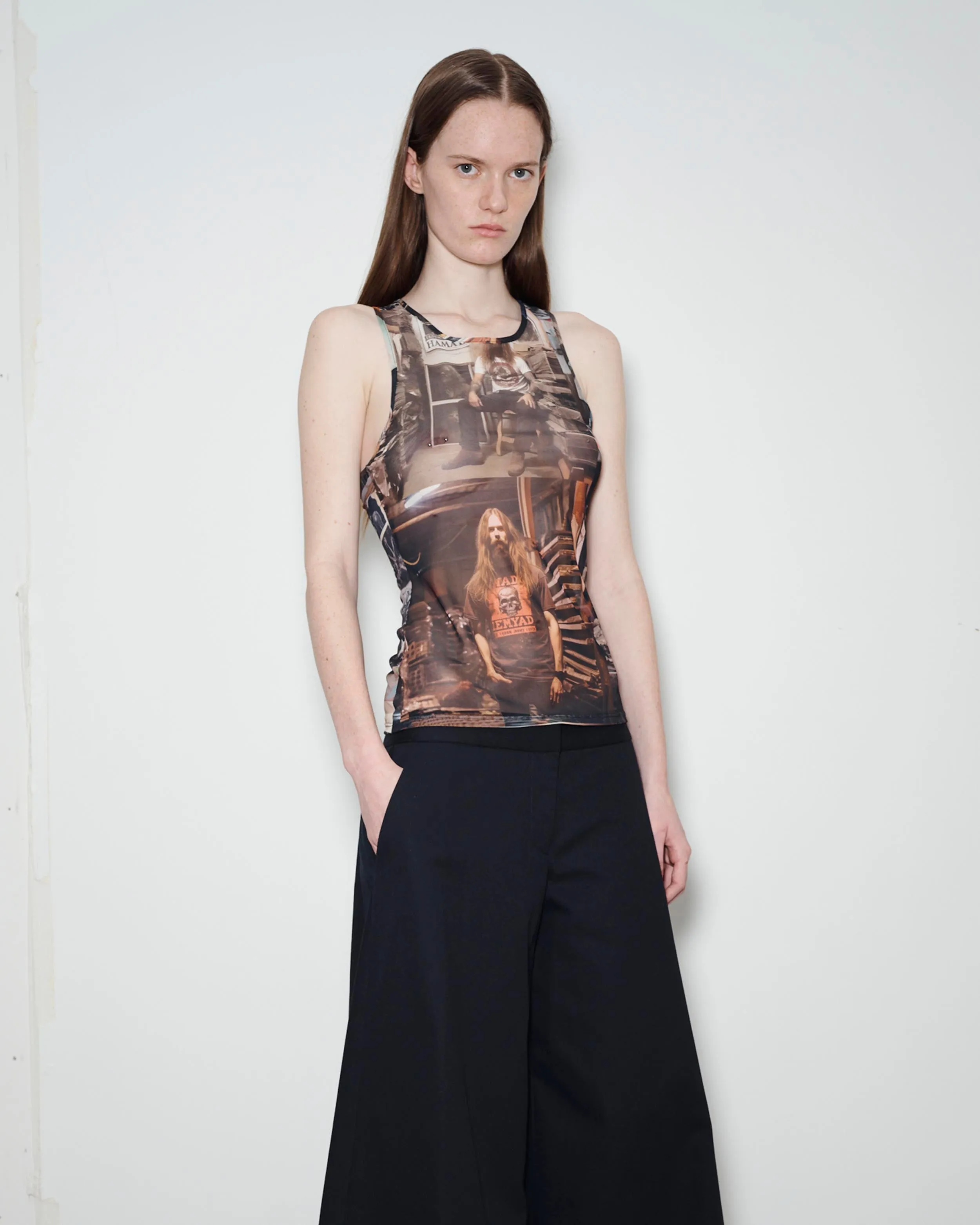 Mesh Tank Top in Metal Friends Print sold by Puppets and Puppets