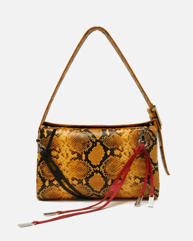 East/West Leather Pillow Bag in Yellow Python sold by Puppets and Puppets