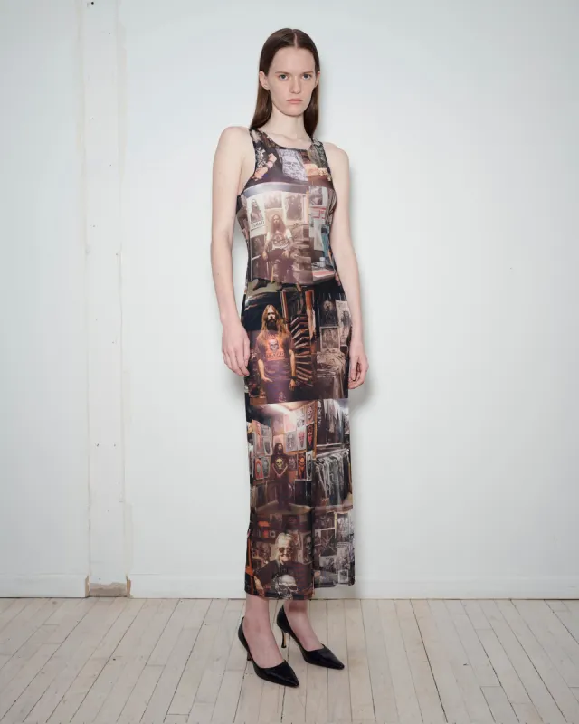 Mesh Tank Dress in Metal Friends Print made by Puppets and Puppets