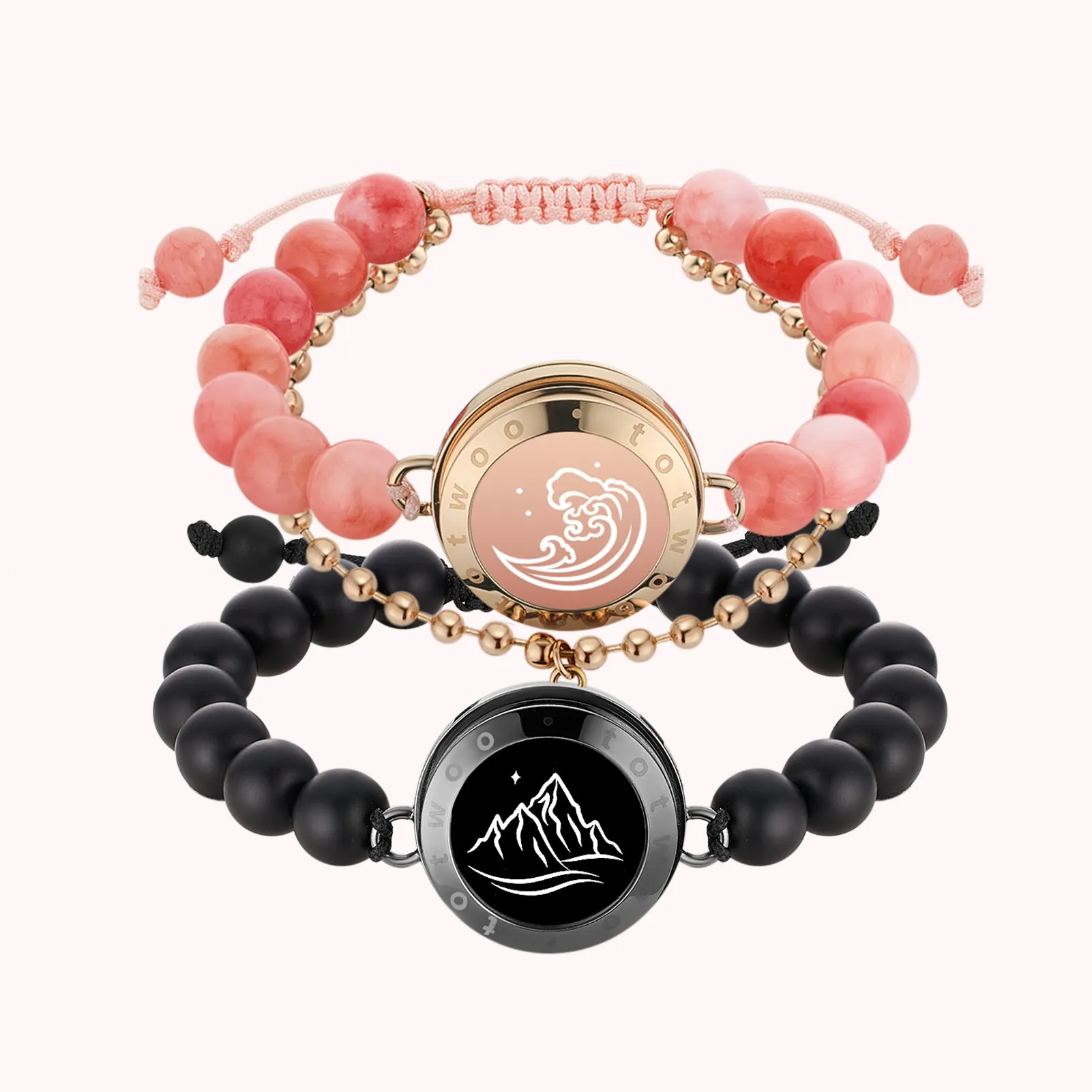 Mountain & Sea Touch Bracelets with Beaded Black Agate and Pink Persian Jade sold by Totwoo