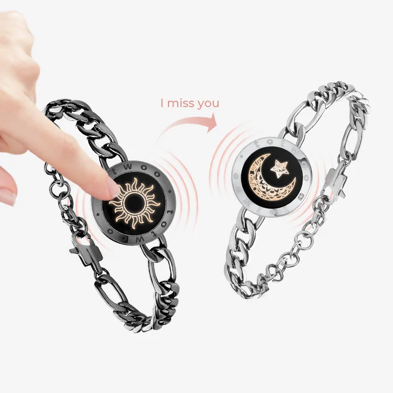 Sun & Moon Touch Bracelets with Figaro Chain (Black+Silver) sold by Totwoo product image thumbnail 2