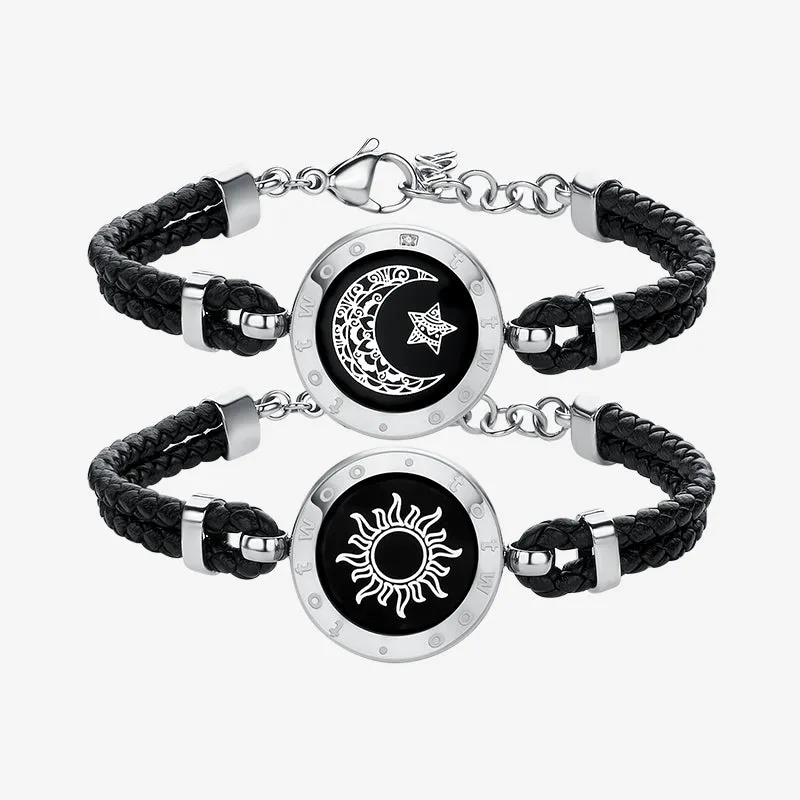 Sun&Moon Touch Bracelets with Braided Leather Rope(Black+Black) sold by Totwoo