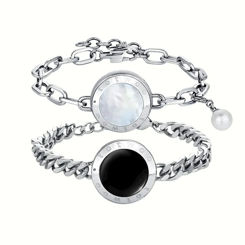 Soulmate 2.0 Touch Bracelets(Silver Cuban Chain+Silver Figaro Chain) sold by Totwoo