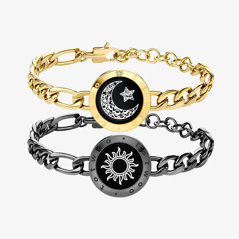 Sun&Moon Touch Bracelets with Figaro Chain(Black+Gold) sold by Totwoo