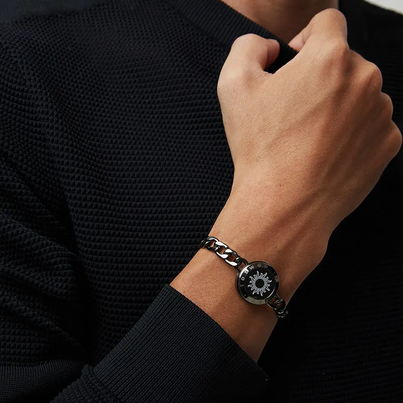 Sun&Moon Touch Bracelets with Figaro Chain(Black+Gold) sold by Totwoo product image thumbnail 5