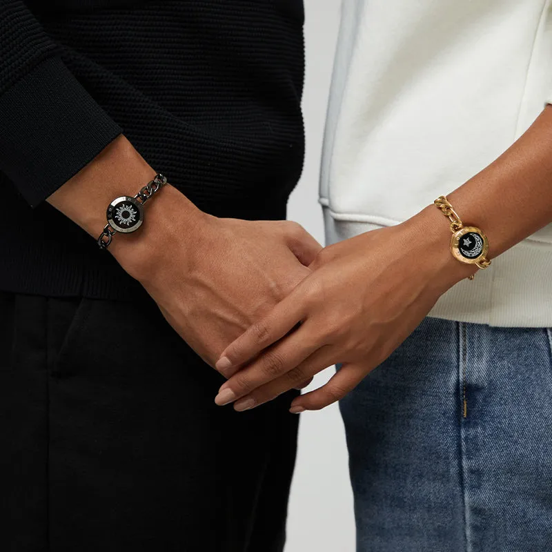 Sun&Moon Touch Bracelets with Figaro Chain(Black+Gold) sold by Totwoo product image thumbnail 4