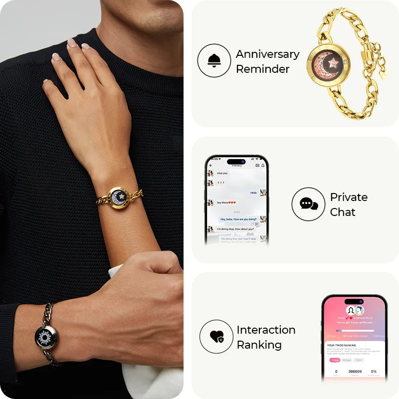 Sun&Moon Touch Bracelets with Figaro Chain(Black+Gold) sold by Totwoo product image thumbnail 3