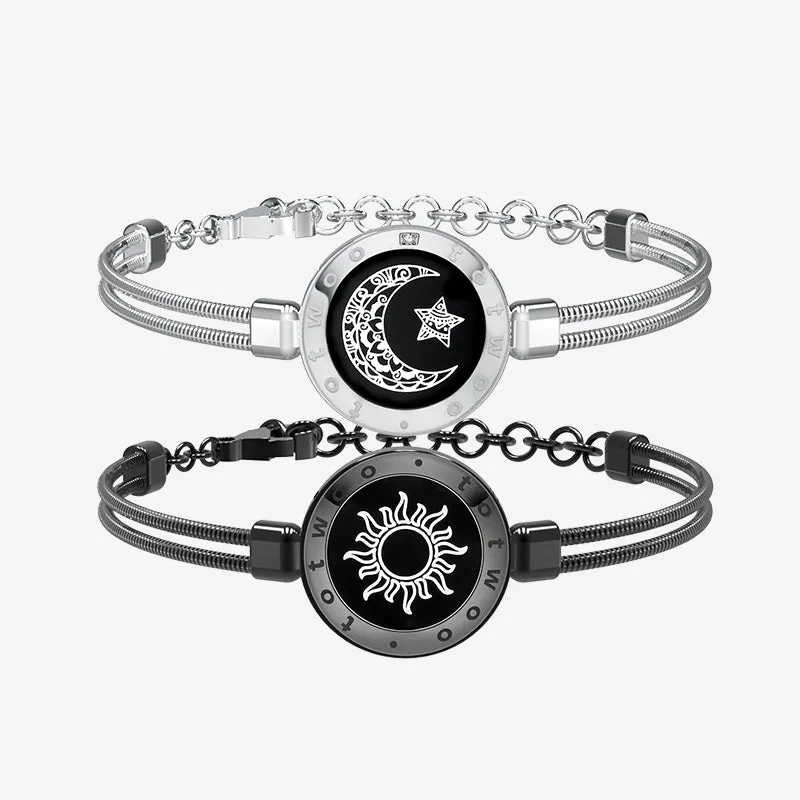 Sun&Moon Touch Bracelets with Snake Chain (Black+Silver) sold by Totwoo