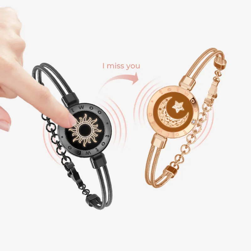 Sun&Moon Touch Bracelets with Snake Chain (Black+Silver) sold by Totwoo