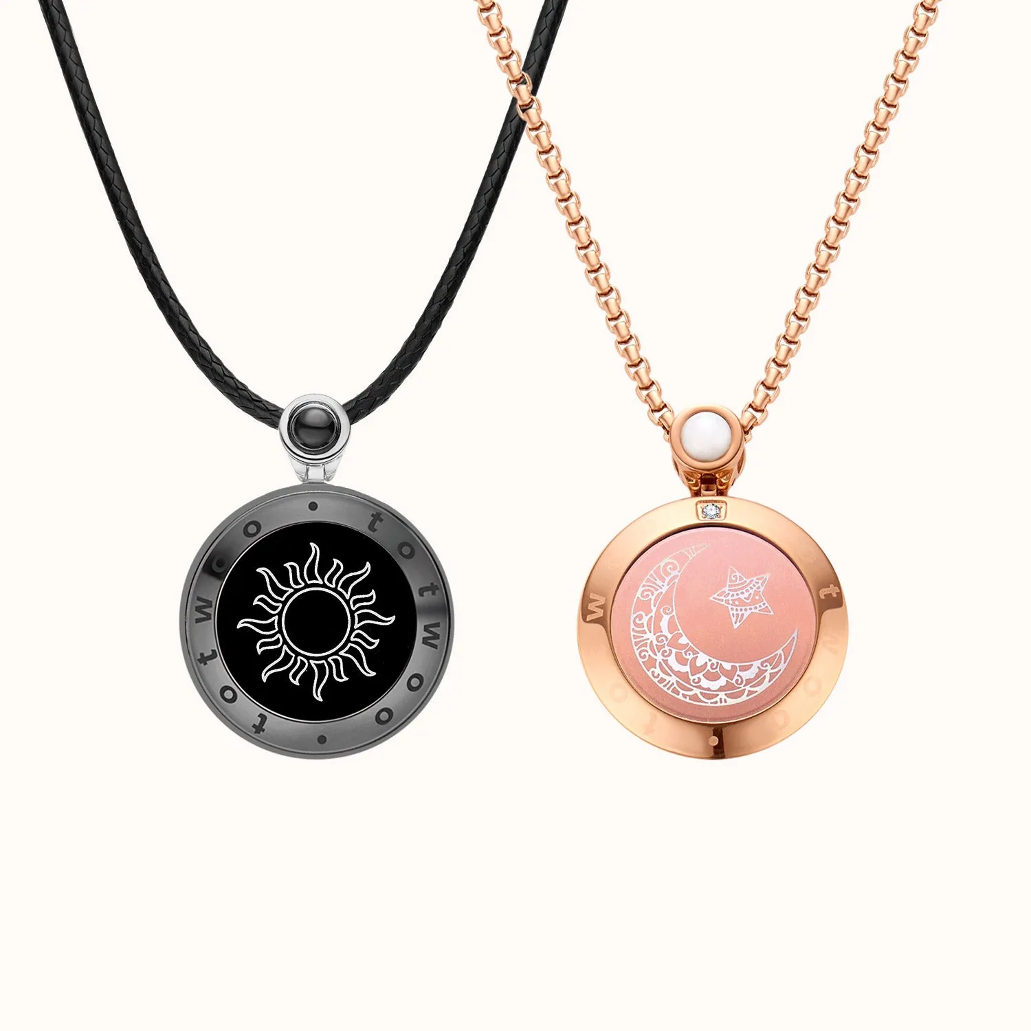 Sun & Moon Touch Necklaces with Agate (Black + Rose Gold) sold by Totwoo