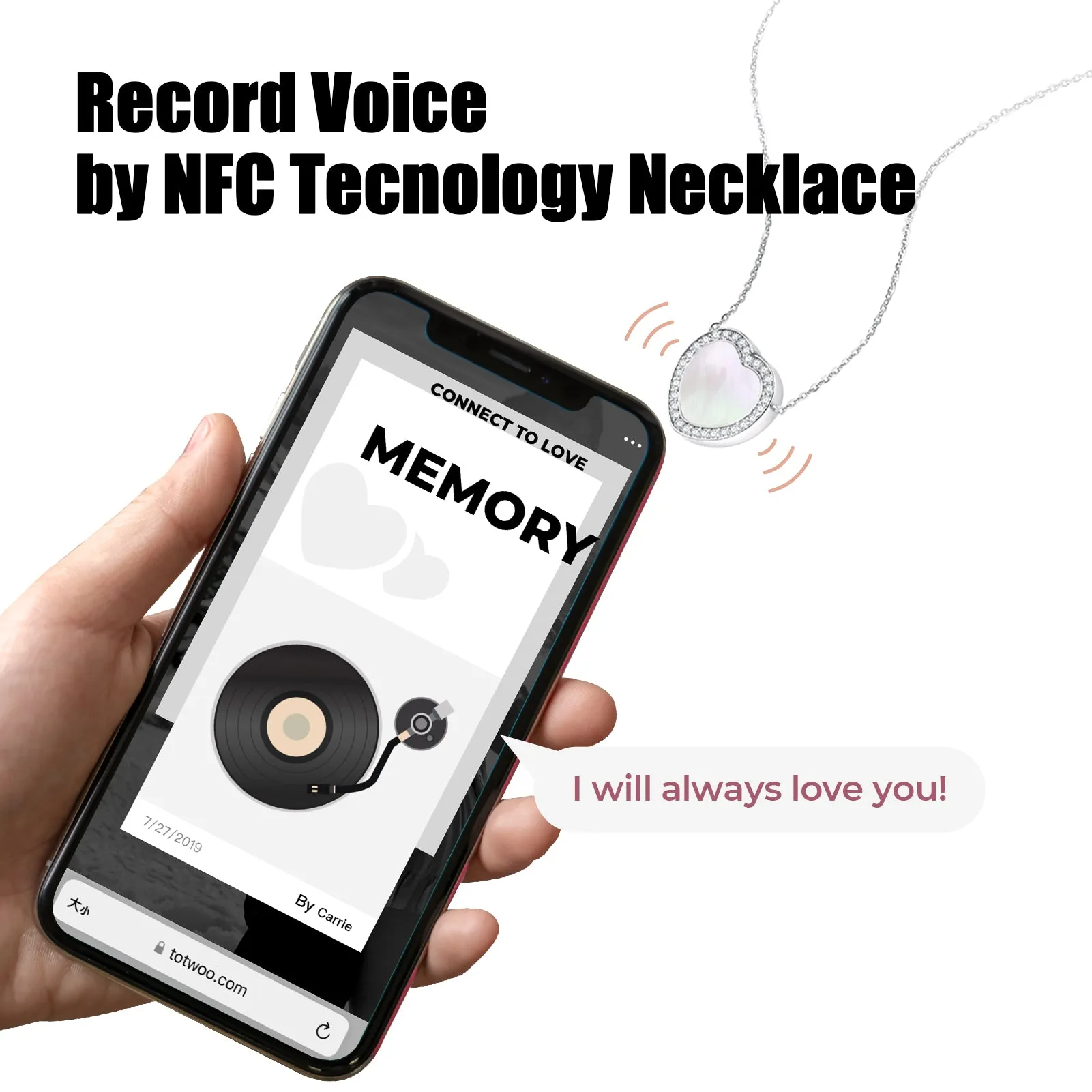 Totwoo Memory NFC Necklace(18K White Gold Plated Silver & Mother of Pearl) sold by Totwoo product image thumbnail 2
