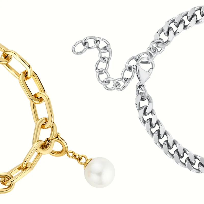 Soulmate 2.0 Touch Bracelets Set(Silver Cuban Chain+Gold Figaro Chain) sold by Totwoo product image thumbnail 3