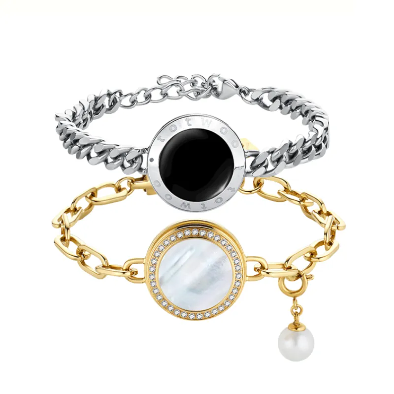 Soulmate 2.0 Touch  Bracelets Set(Silver Cuban Chain+Gold Figaro Chain） sold by Totwoo