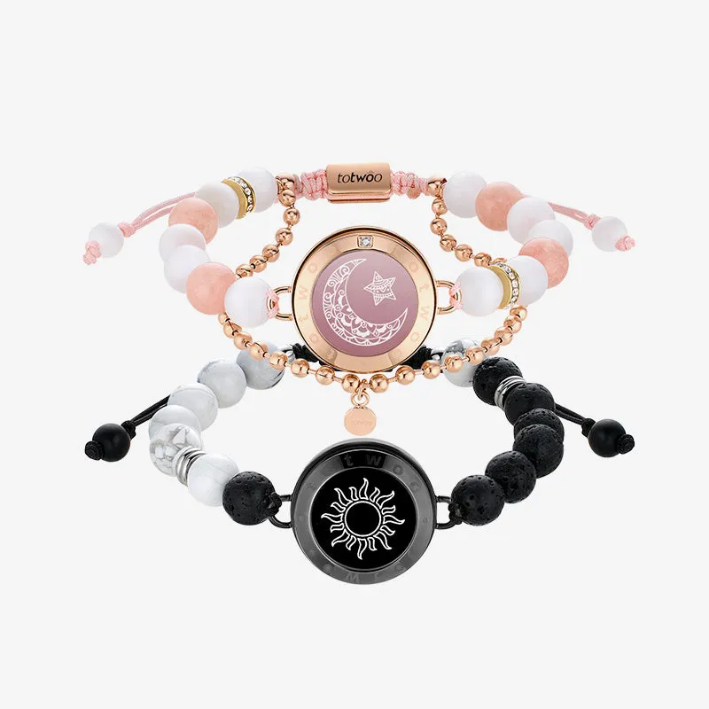 Sun & Moon Touch Bracelets with Phantasmal Beads (Black+Rose Gold) sold by Totwoo