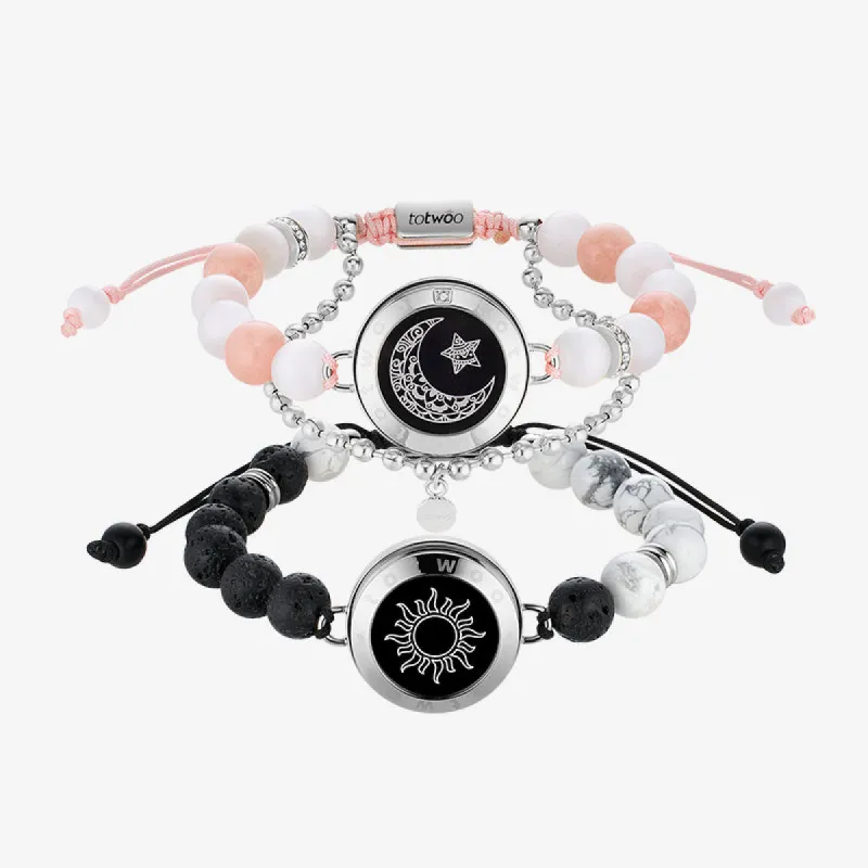 Sun & Moon Touch Bracelets with Phantasmal Beads (Silver+Silver) sold by Totwoo