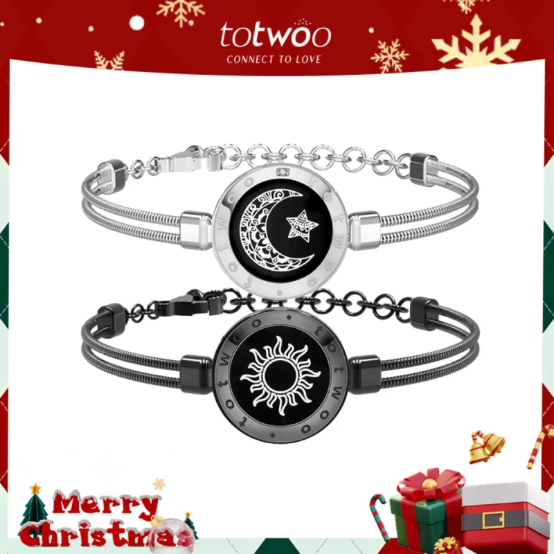 [Connected in Red Gift Packaging] Sun&Moon Touch Bracelets with Snake Chain (Black+Silver) sold by Totwoo