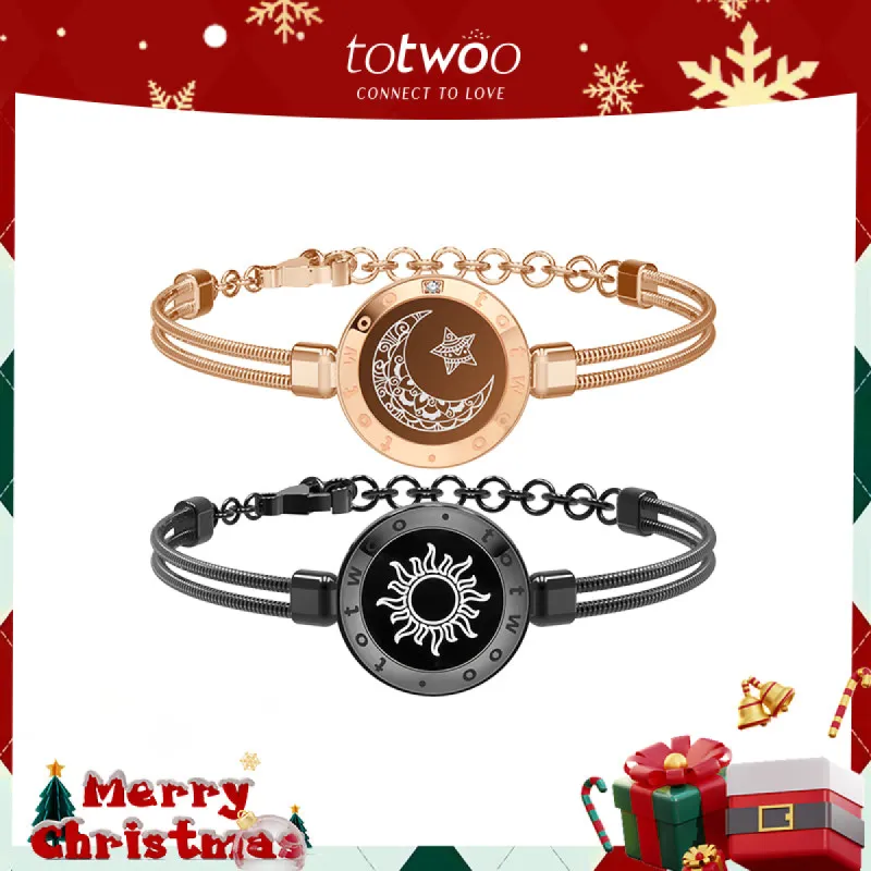 [Connected in Red Gift Packaging] Sun&Moon Touch Bracelets with Snake Chain (Black+Rose Gold) sold by Totwoo