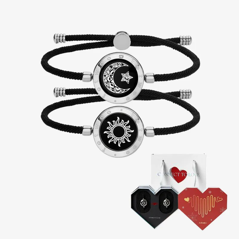 [White Heart Gift Packaging] Sun&Moon Touch Bracelets with Milan Rope(Black+Black) sold by Totwoo