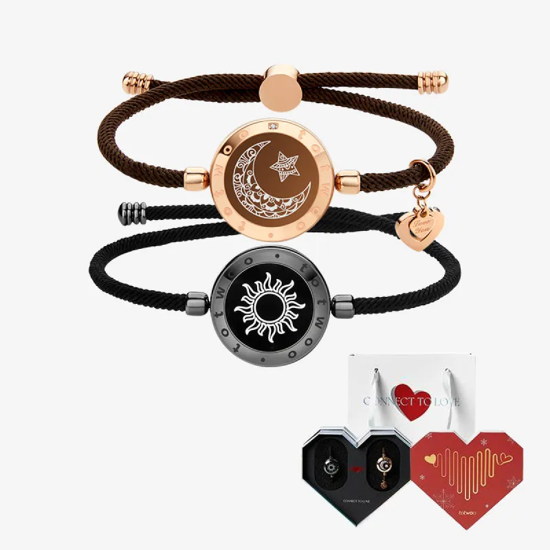 [White Heart Gift Packaging] Sun&Moon Touch Bracelets with Milan Rope (Black+Brown) sold by Totwoo
