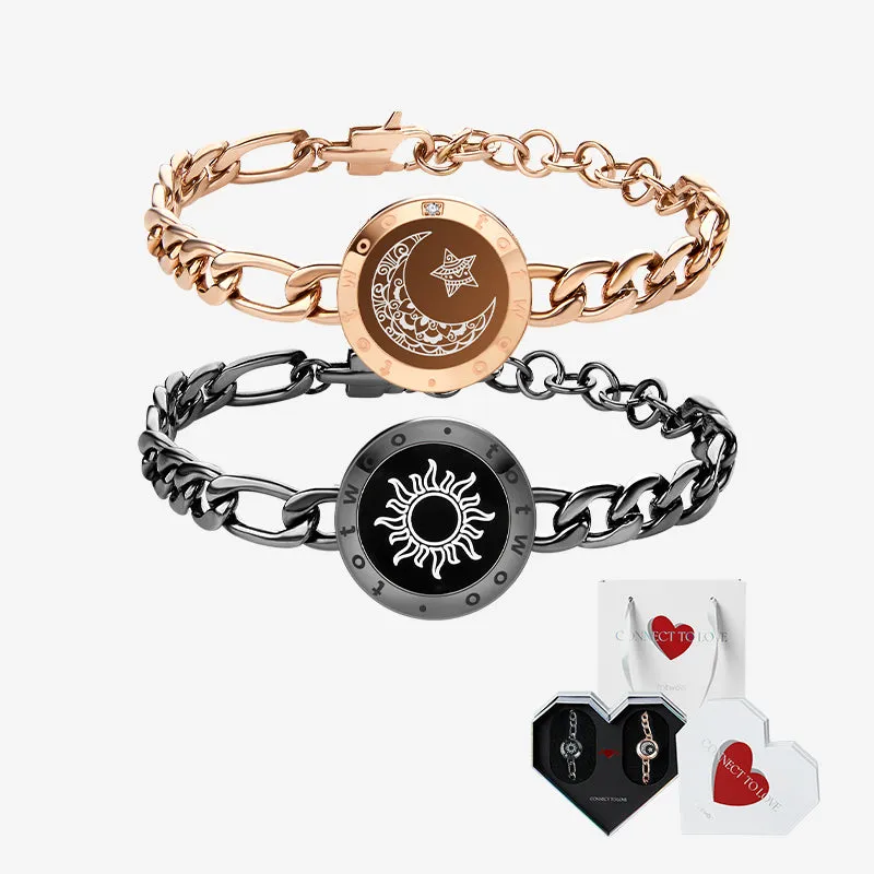 [White Heart Gift Packaging]Sun&Moon Touch Bracelets with Figaro Chain (Black+Rose Gold) sold by Totwoo