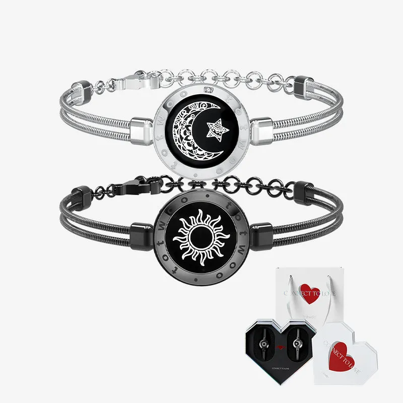 [White Heart Gift Packaging] Sun&Moon Touch Bracelets with Snake Chain (Black+Silver) sold by Totwoo