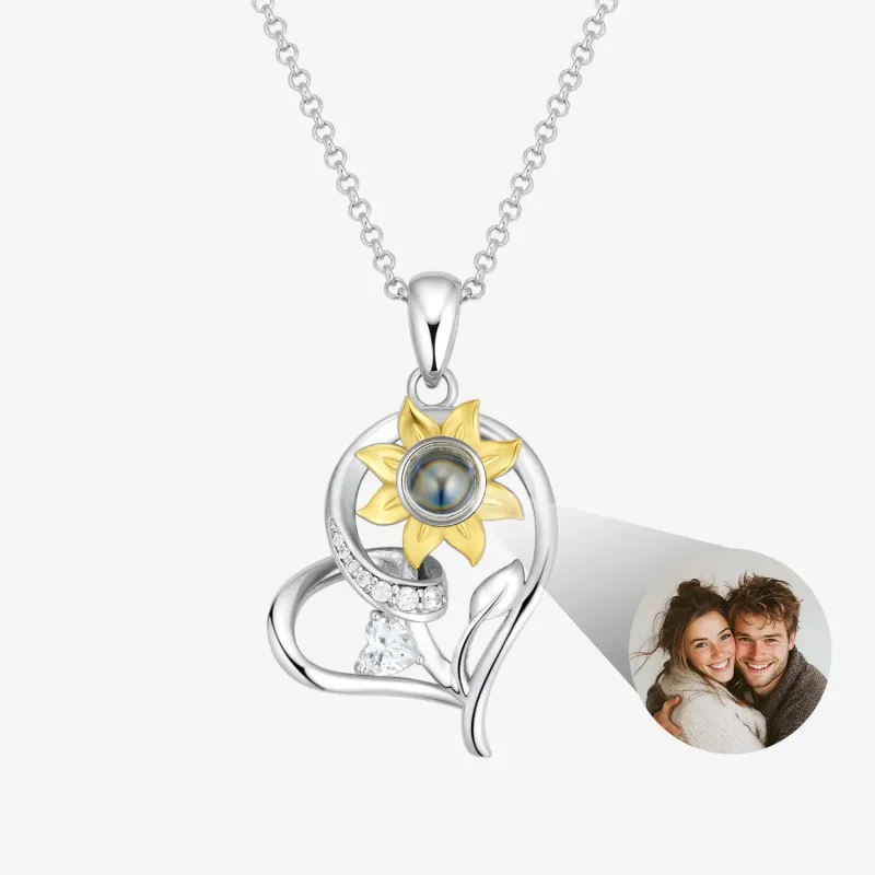 Personalized 925 Silver Sunflower Projection Photo Necklace sold by Totwoo