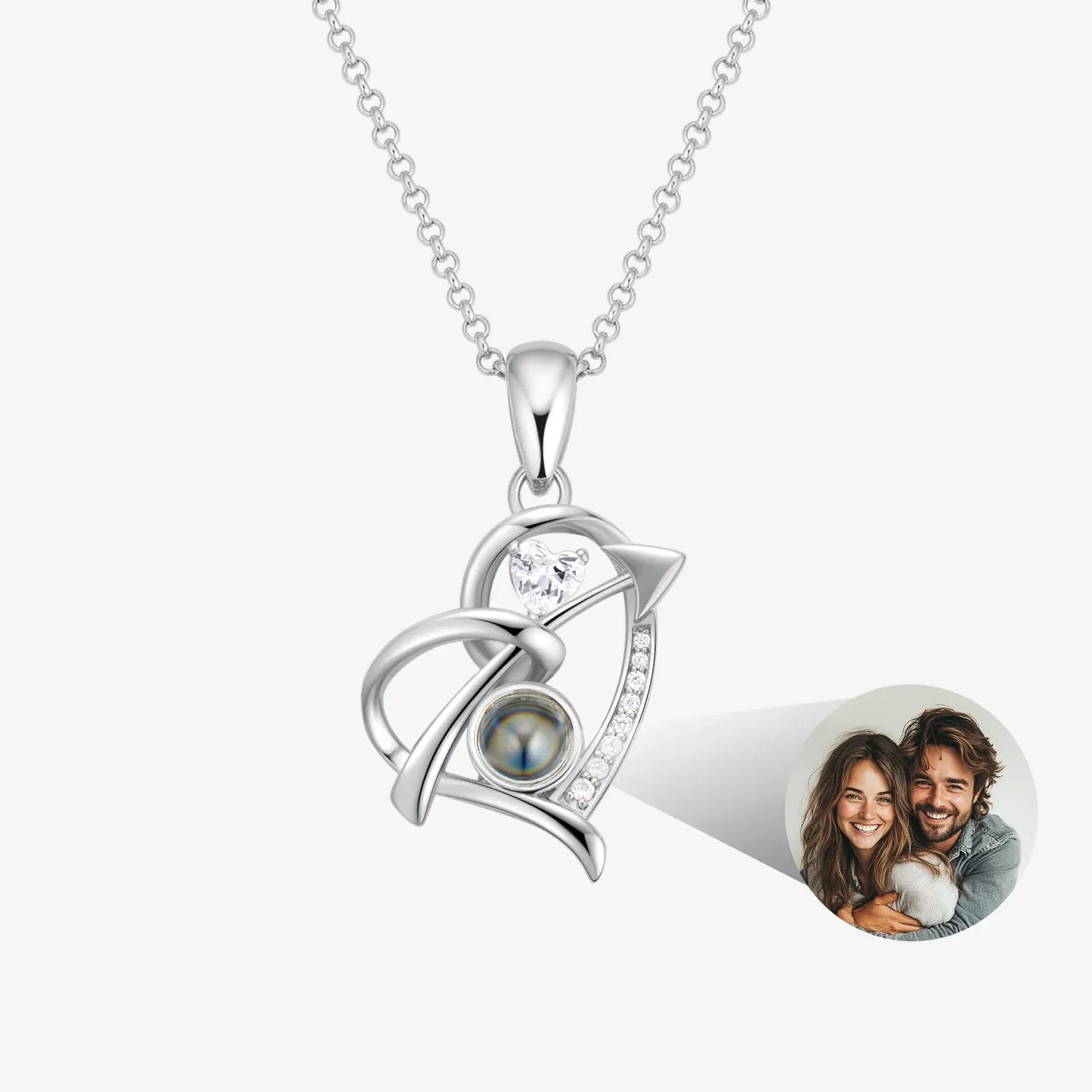 Personalized 925 Silver Heart Arrow Photo Projection Necklace sold by Totwoo