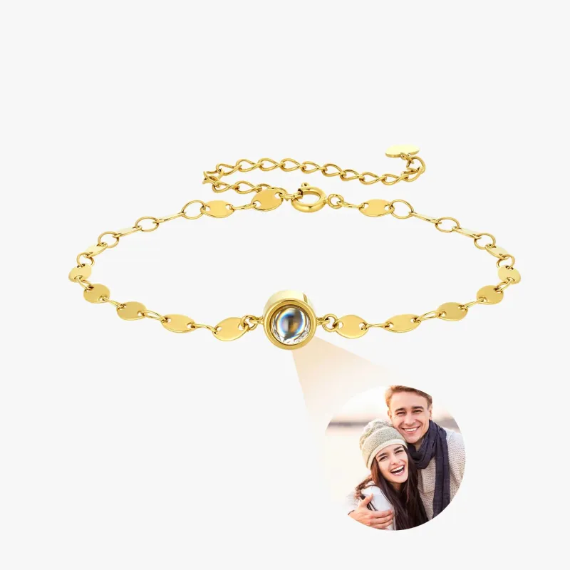 Personalized Olive Shaped Chain Photo Projection Bracelet sold by Totwoo