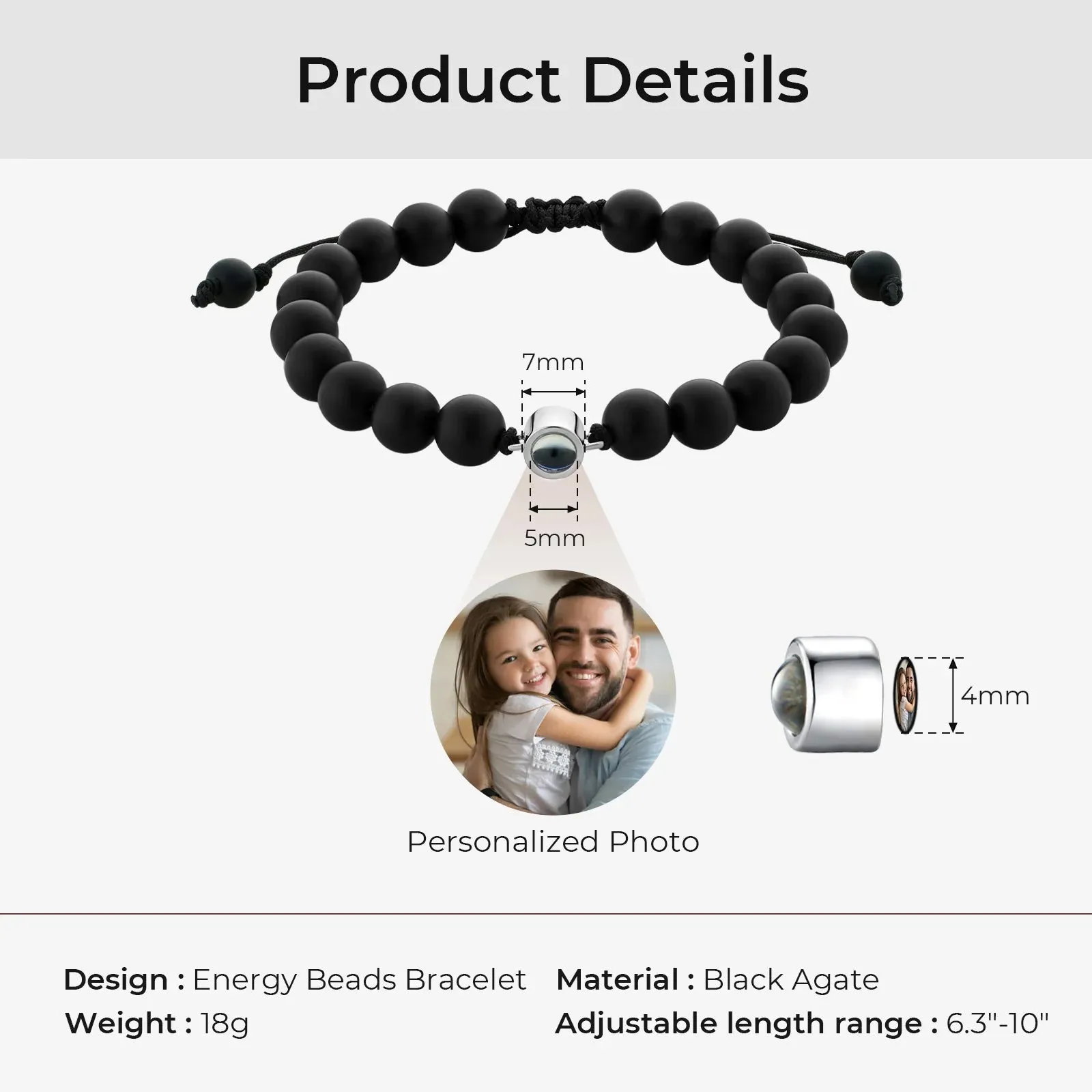 Personalized Black Beads Photo Projection Bracelet sold by Totwoo product image thumbnail 5