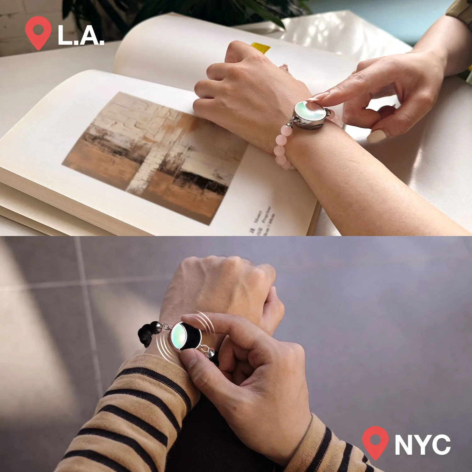 Lunar Glow Touch Bracelets with Rose Quartz and Black Onyx Beads sold by Totwoo product image thumbnail 4