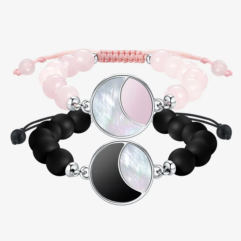 Lunar Glow Touch Bracelets with Rose Quartz and Black Onyx Beads sold by Totwoo